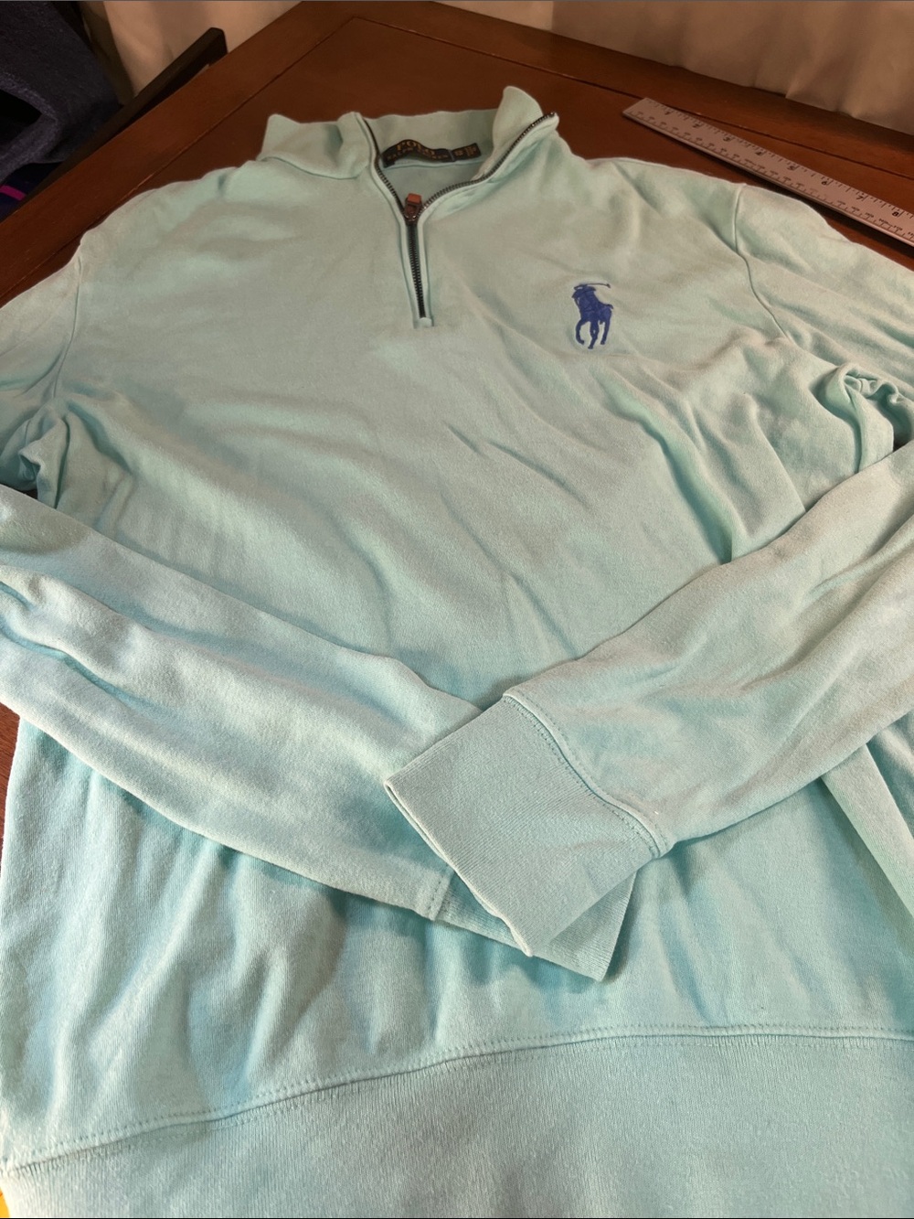 Ralph Lauren Men’s Light Aqua Quarter-Zip Sweater with Blue Pony